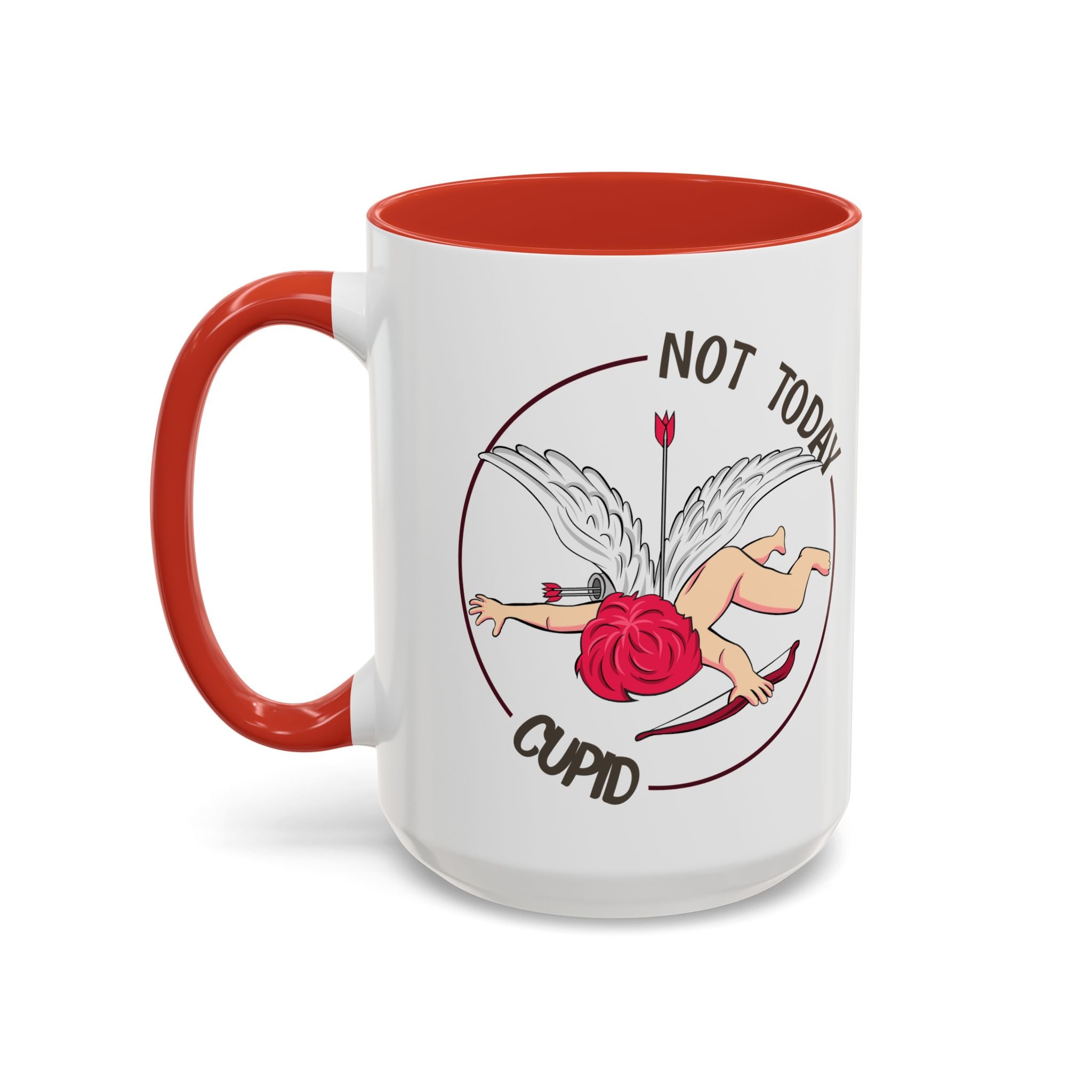 Not Today Cupid Coffee Mug — Funny Anti-Valentine Accent Mug (11/15oz)
