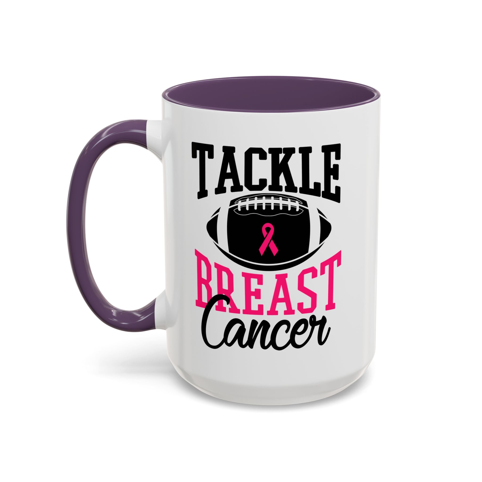 Tackle Breast Cancer Coffee Mug, Supportive Gift for Football Fans, Awareness Mug, Cheer Team Spirit, Fundraiser Drinkware