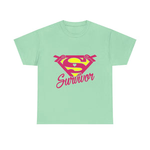 Super Survivor Unisex Heavy Cotton Tee, Support Cancer Awareness Shirt, Inspirational T-Shirt, Gift for Survivors, Motivational Apparel
