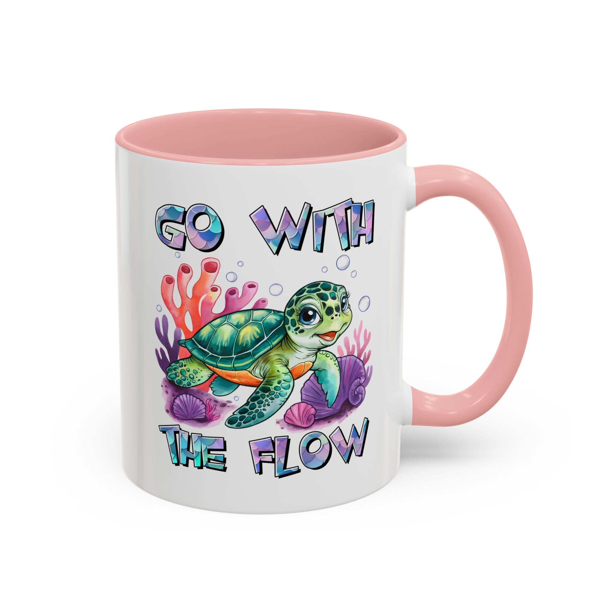 Ocean-Inspired Accent Coffee Mug - 'Go With The Flow' Design turtle