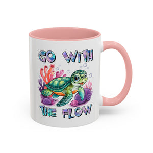 Ocean-Inspired Accent Coffee Mug - 'Go With The Flow' Design turtle