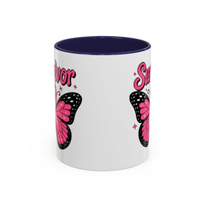 Survivor Butterfly Coffee Mug, Inspirational Gift, Pink Ribbon Mug, Breast Cancer Awareness, Empowerment Cup, Motivational Drinkware