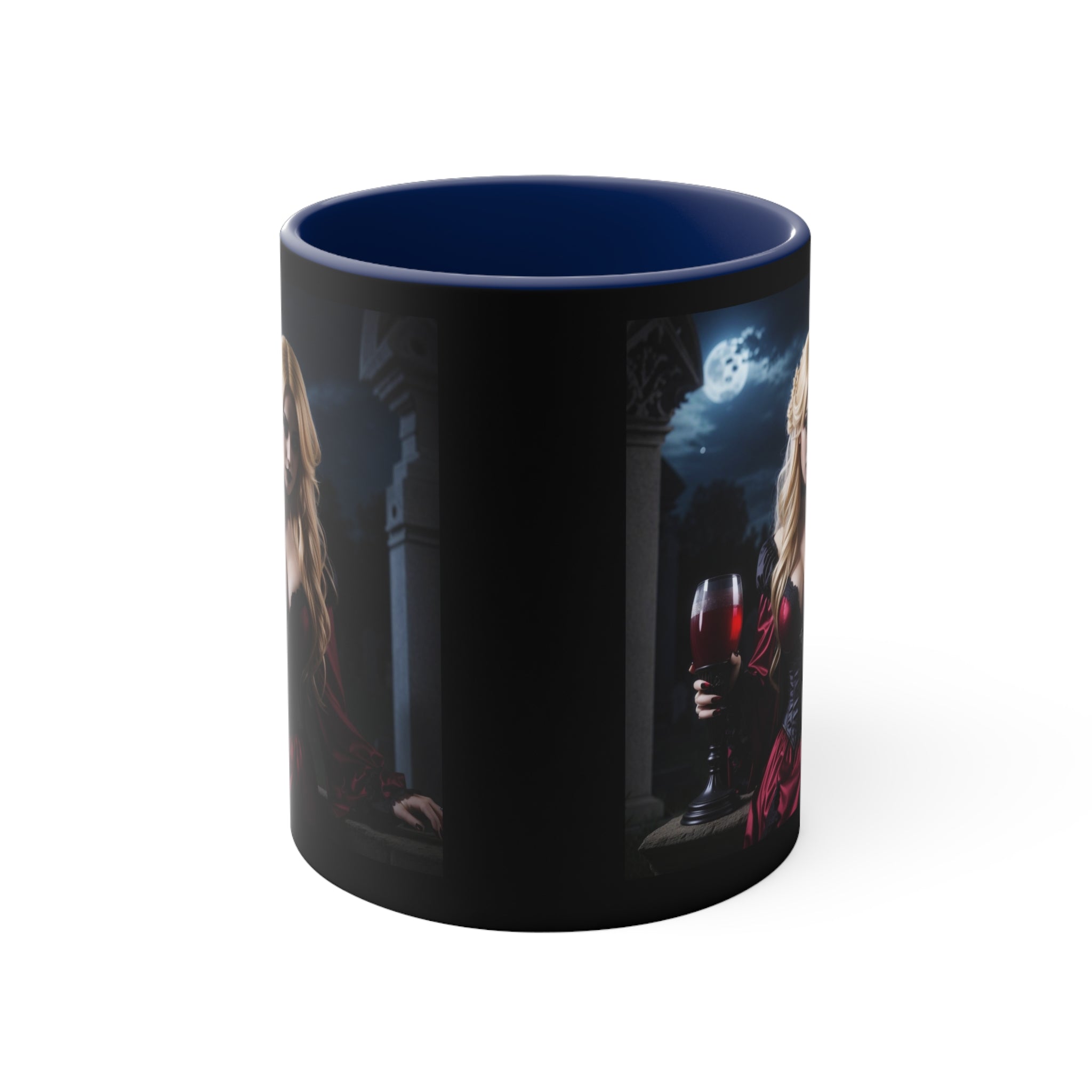 gothic blonde vampire drinking blood Accent Coffee Mug, 11oz