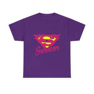 Super Survivor Unisex Heavy Cotton Tee, Support Cancer Awareness Shirt, Inspirational T-Shirt, Gift for Survivors, Motivational Apparel