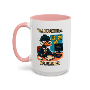 Busy Duck Coffee Mug, Humorous Office Mug, Cute Animal Mug Gift, Quirky Work Mug, Funny Gift for Coworkers