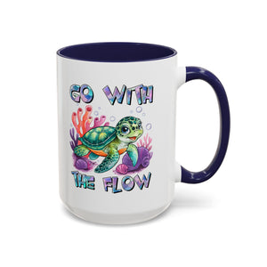 Ocean-Inspired Accent Coffee Mug - 'Go With The Flow' Design turtle