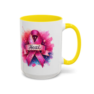 cancer awareness Inspirational Coffee Mug, Healing Ribbon Mug, Gift for Cancer Survivors, Motivational Drinkware, Support