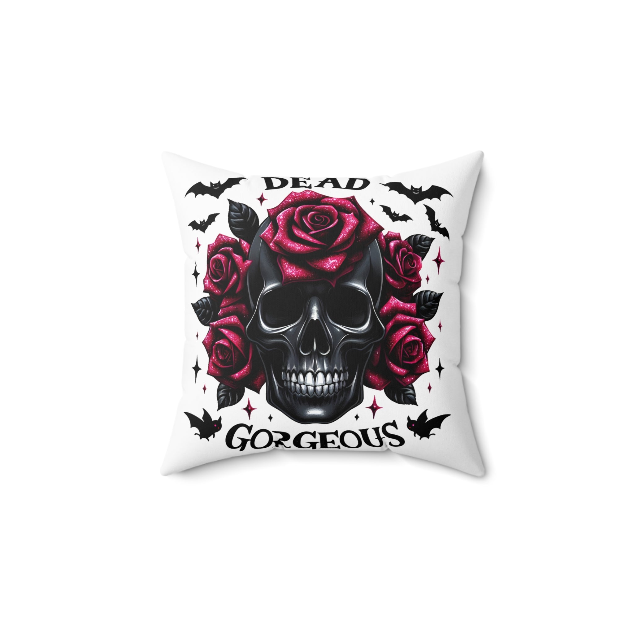 Skull & Roses Pillow — "Dead Gorgeous" Gothic Decorative Throw Pillow