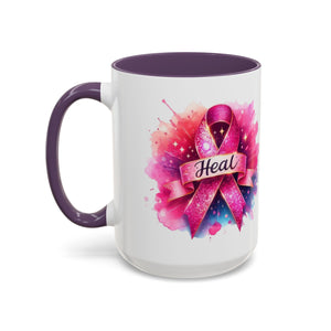 cancer awareness Inspirational Coffee Mug, Healing Ribbon Mug, Gift for Cancer Survivors, Motivational Drinkware, Support