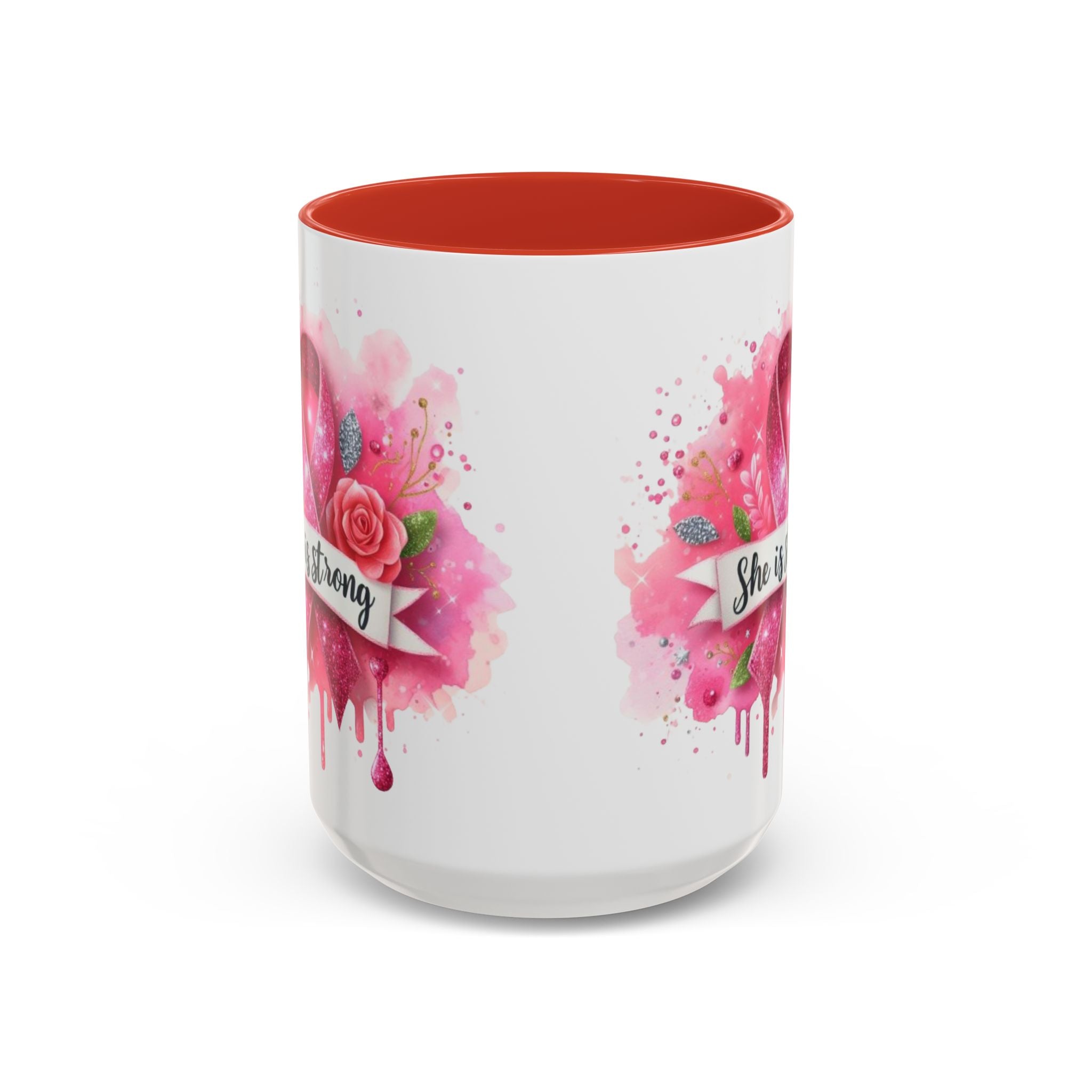Empowering Pink Ribbon Coffee Mug - She Is Strong, Inspirational Gift for Breast Cancer Awareness, Motivational Drinkware, Supportive [...]