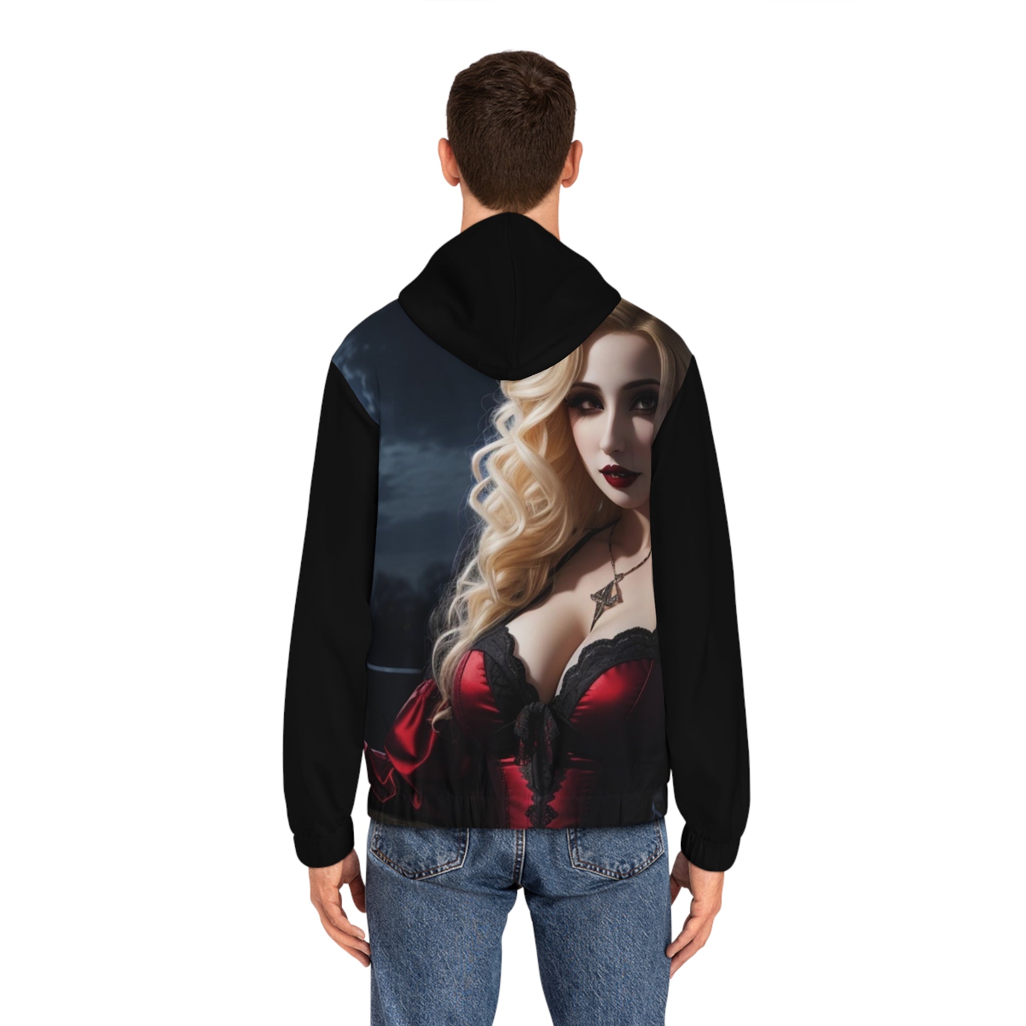 Sexy blonde vampire drinking blood  Men's Full-Zip Hoodie (AOP)