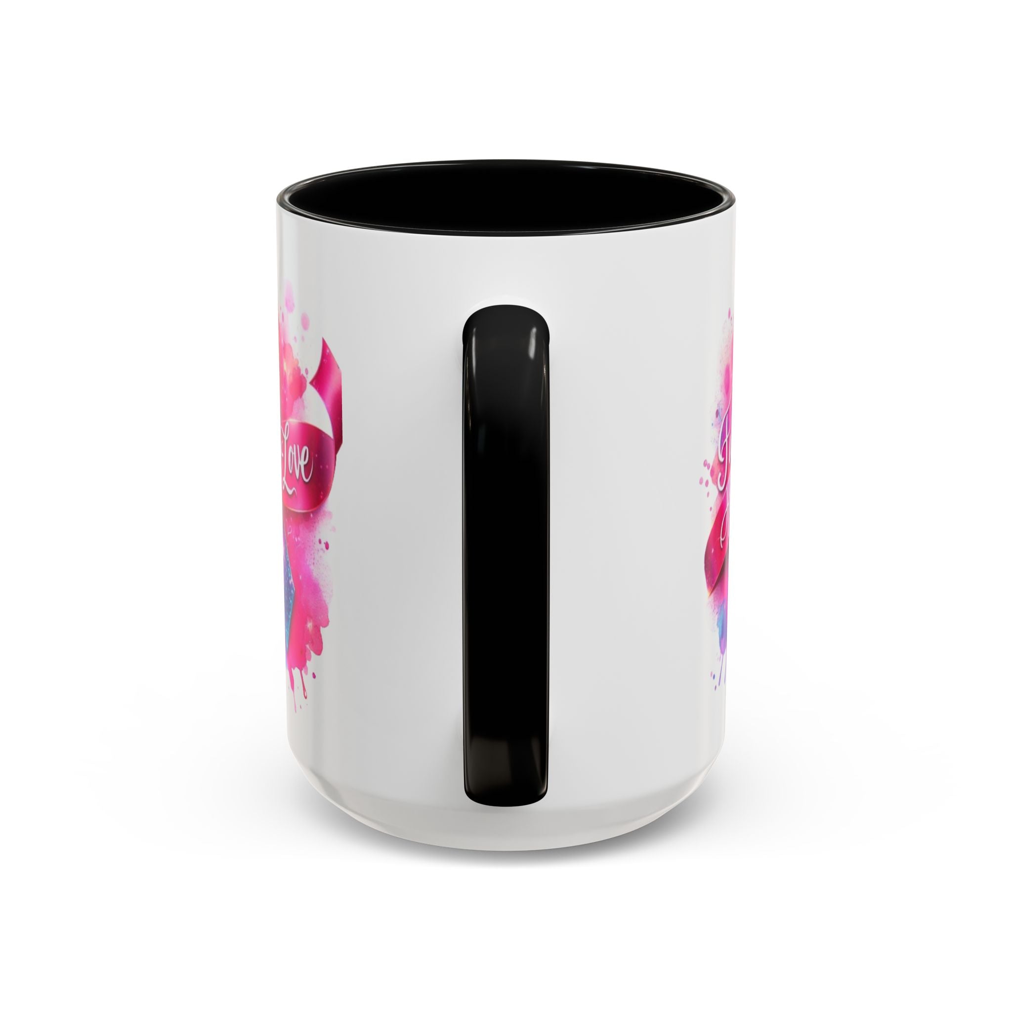Inspirational Ribbon Coffee Mug - Faith, Hope, Love, Support, Gift for Cancer Awareness, Breast Cancer, Encouragement, Motivational