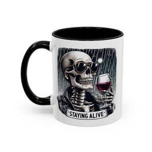 Stylish Skull Coffee Mug, Gothic Drinkware, Staying Alive Gift for Halloween, Funny Office Mug, Alternative Drinkware
