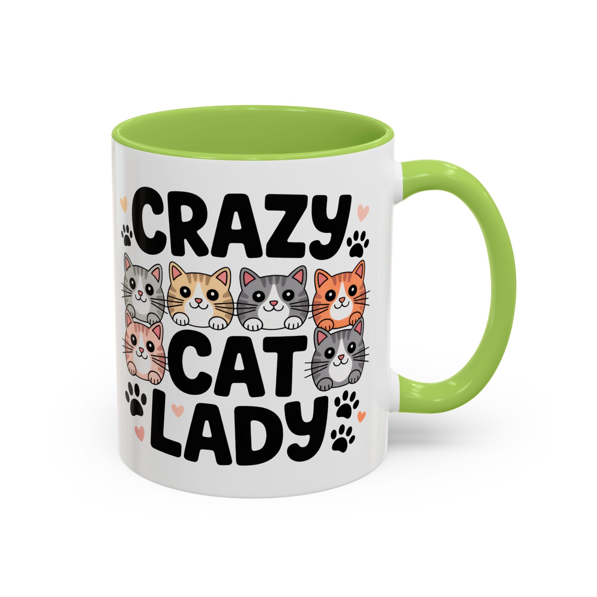 Crazy Cat Lady Accent Coffee Mug — Cute Cat Faces Paw Print 11/15oz