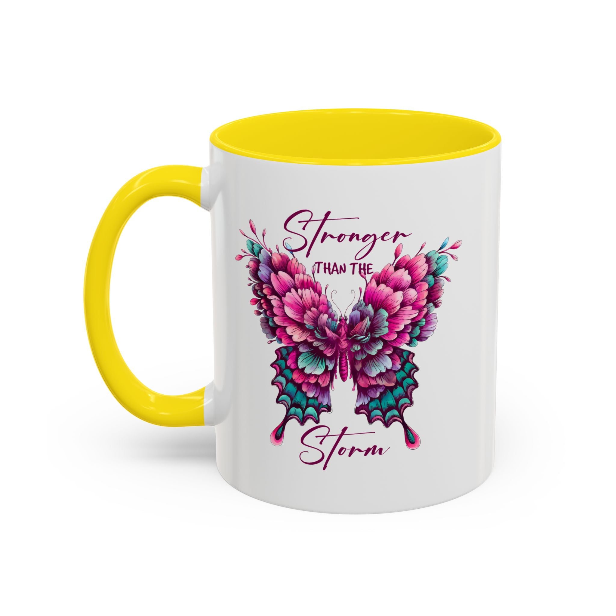 Stronger Than The Storm Accent Coffee Mug - Inspirational Butterfly Design