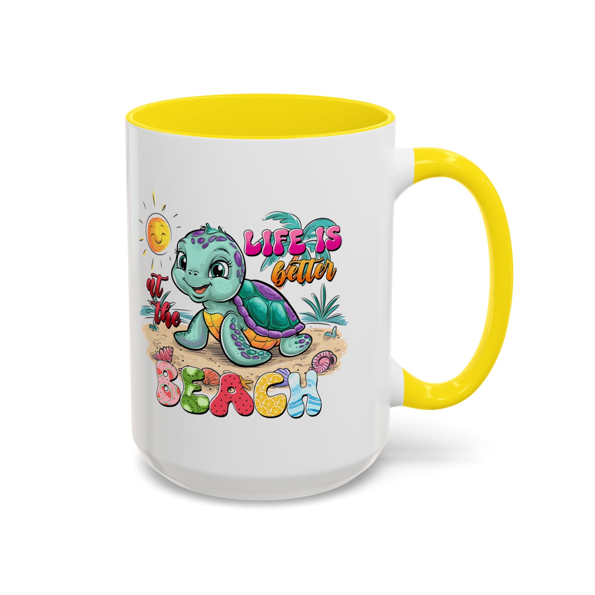 Beach Vibe Accent Coffee Mug - "Life is Better at the Beach" Design turtle animal lover