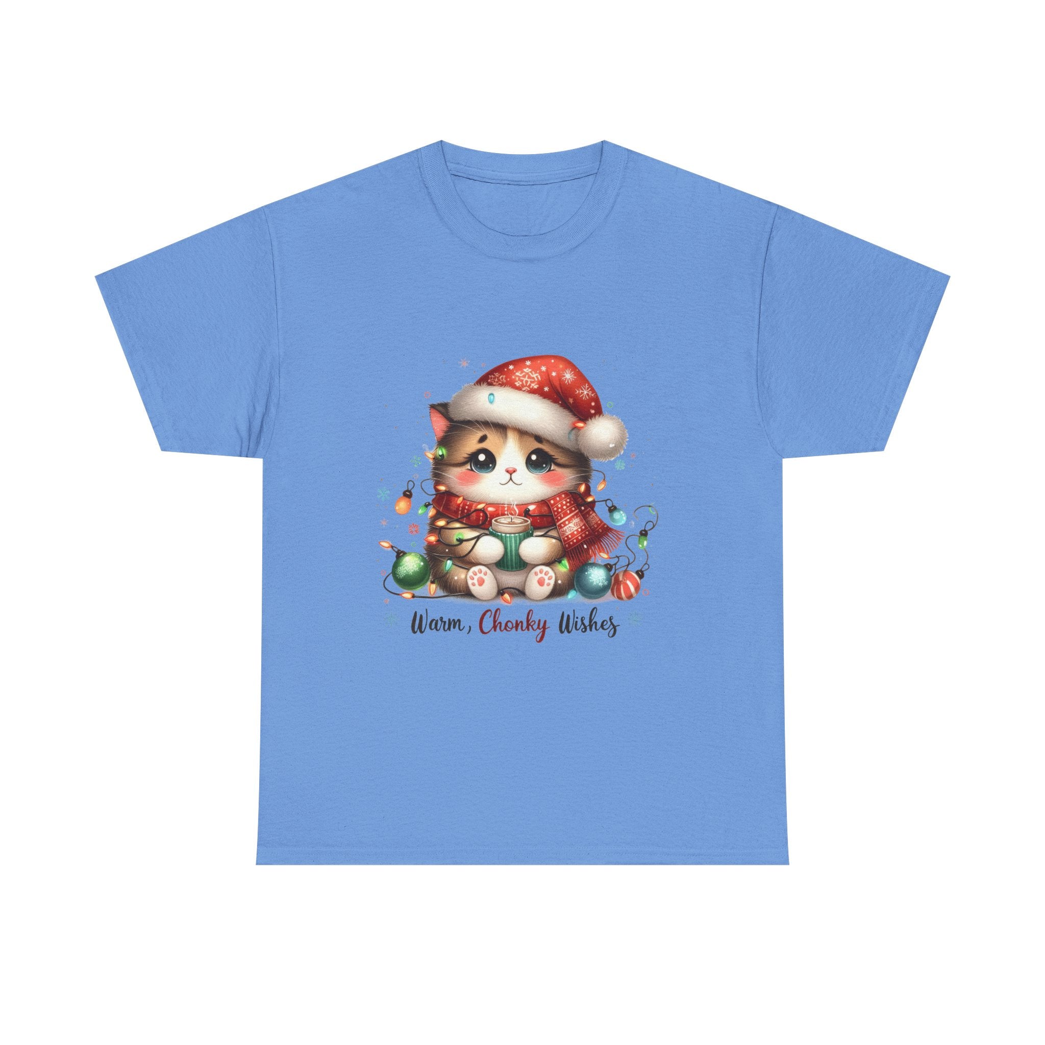 Cute Christmas Cat Tee - Unisex Heavy Cotton Tee, Holiday Gift, Cozy Wear, Festive Apparel, Gift for Cat Lovers