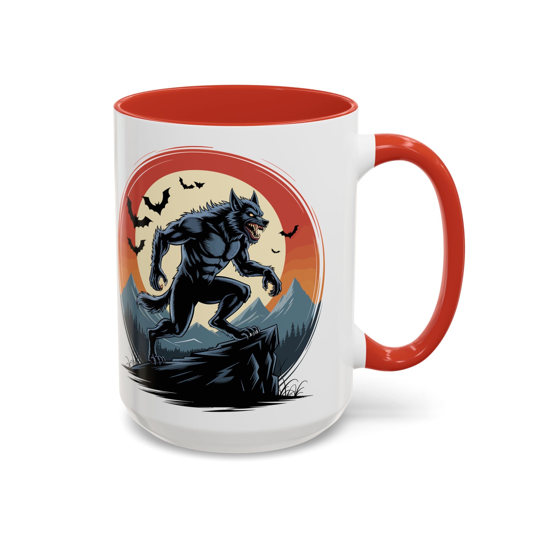 Werewolf Sunset Coffee Mug — Halloween Creature Ceramic Accent Mug (11/15oz) fantasy horror art