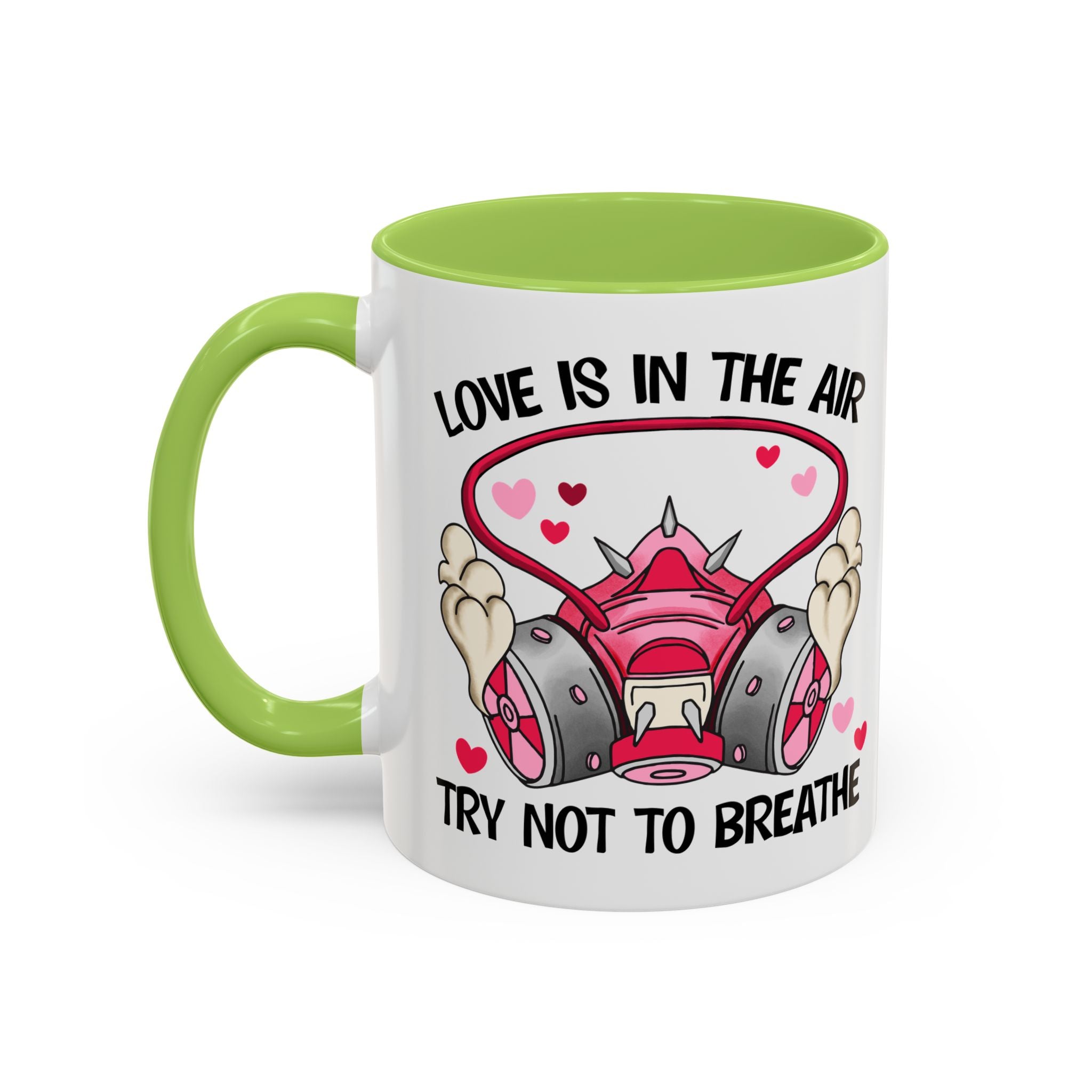 Love Is In The Air Gas Mask Coffee Mug — Funny anti Valentine Gift (11/15oz)
