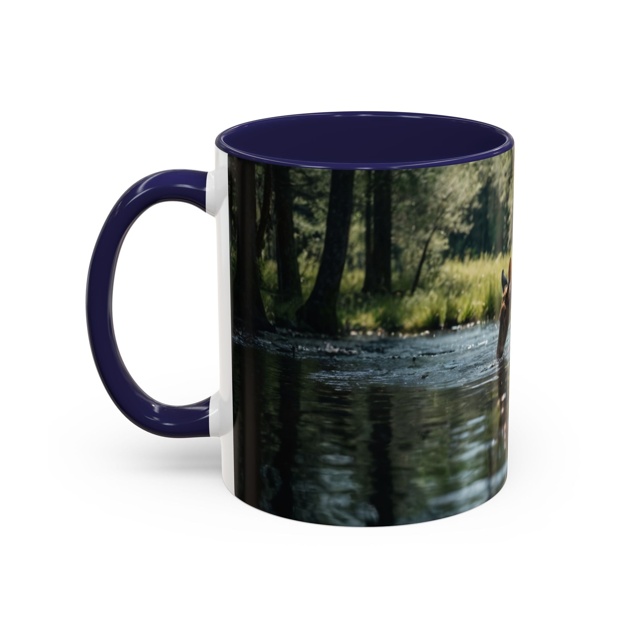 Deer at Stream Accent Coffee Mug — Scenic Wildlife Photo Mug (11/15oz) nature lovers