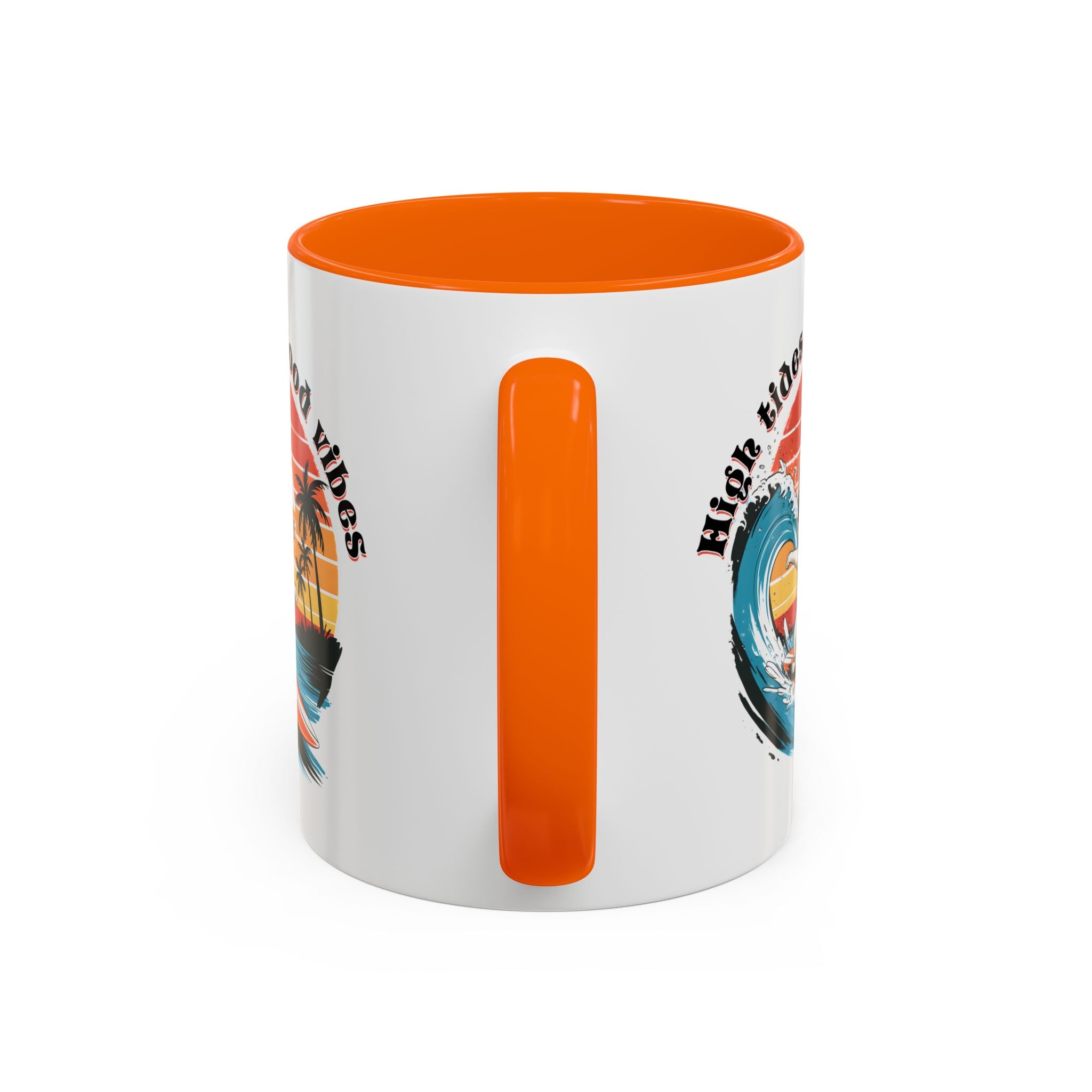 Surfing Cat Coffee Mug - High Tides & Good Vibes - Beach Lover Gift animal lover funny