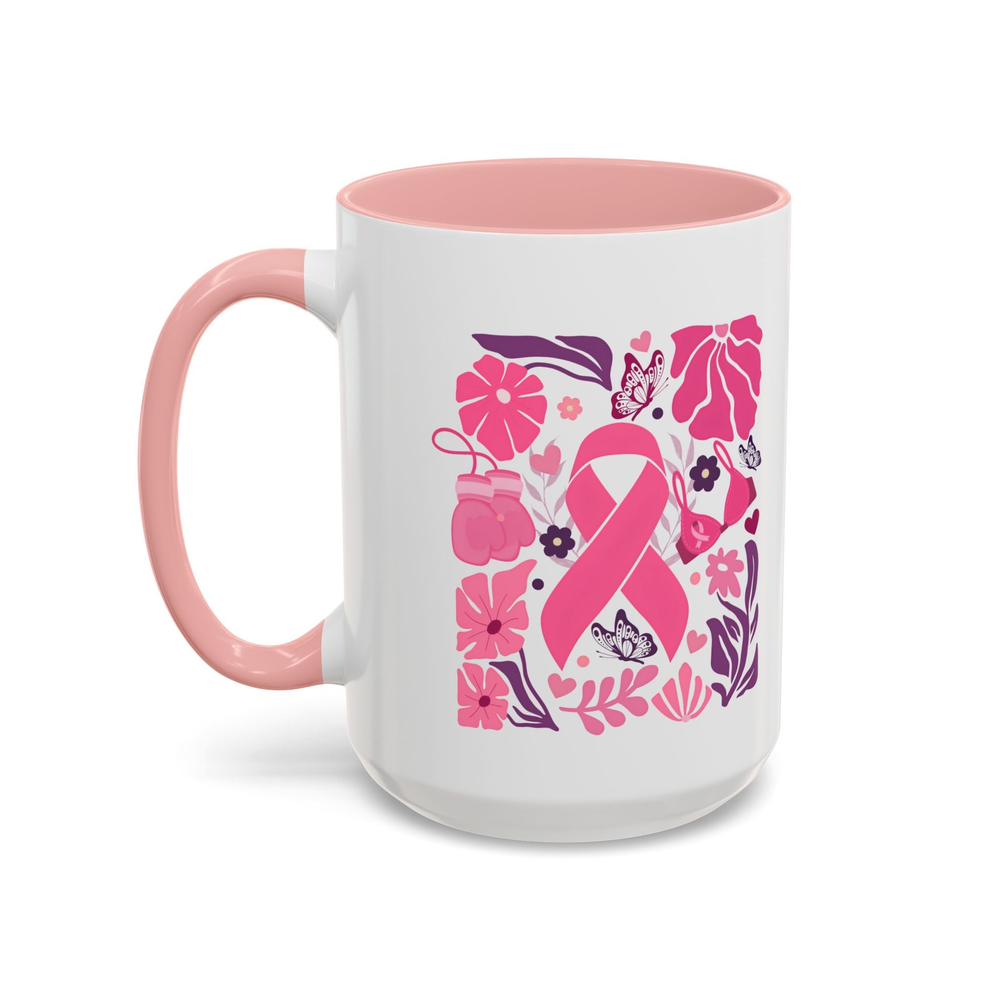 Pink Floral Awareness Coffee Mug, Breast Cancer Awareness Mug, Gift for Her, Supportive Drinkware, Motivational Mug