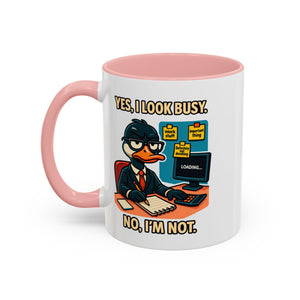 Busy Duck Coffee Mug, Humorous Office Mug, Cute Animal Mug Gift, Quirky Work Mug, Funny Gift for Coworkers