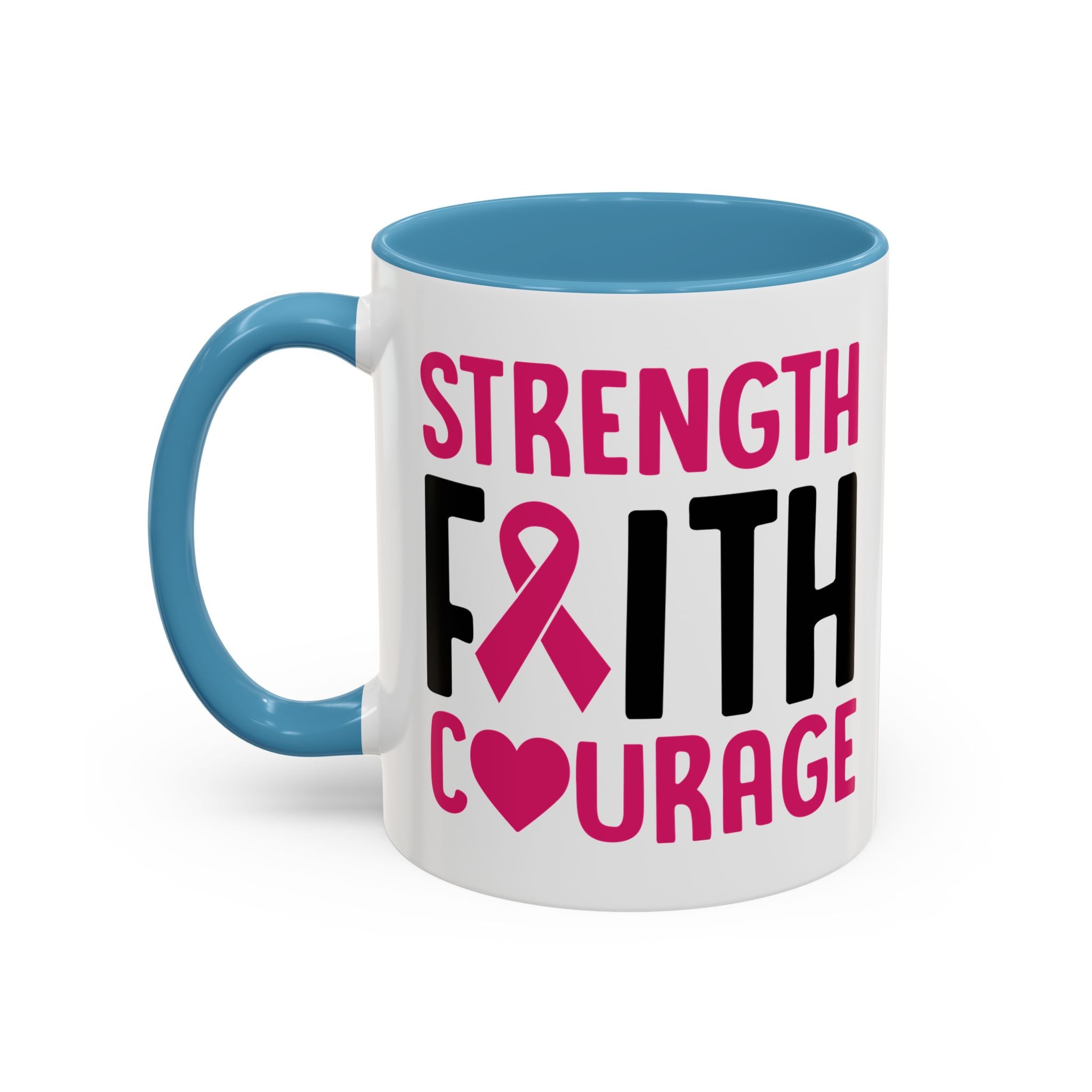 Inspirational Coffee Mug: Strength, Faith, Courage - Gift for Survivors, Awareness Events, Supportive Home Decor, Encouragement