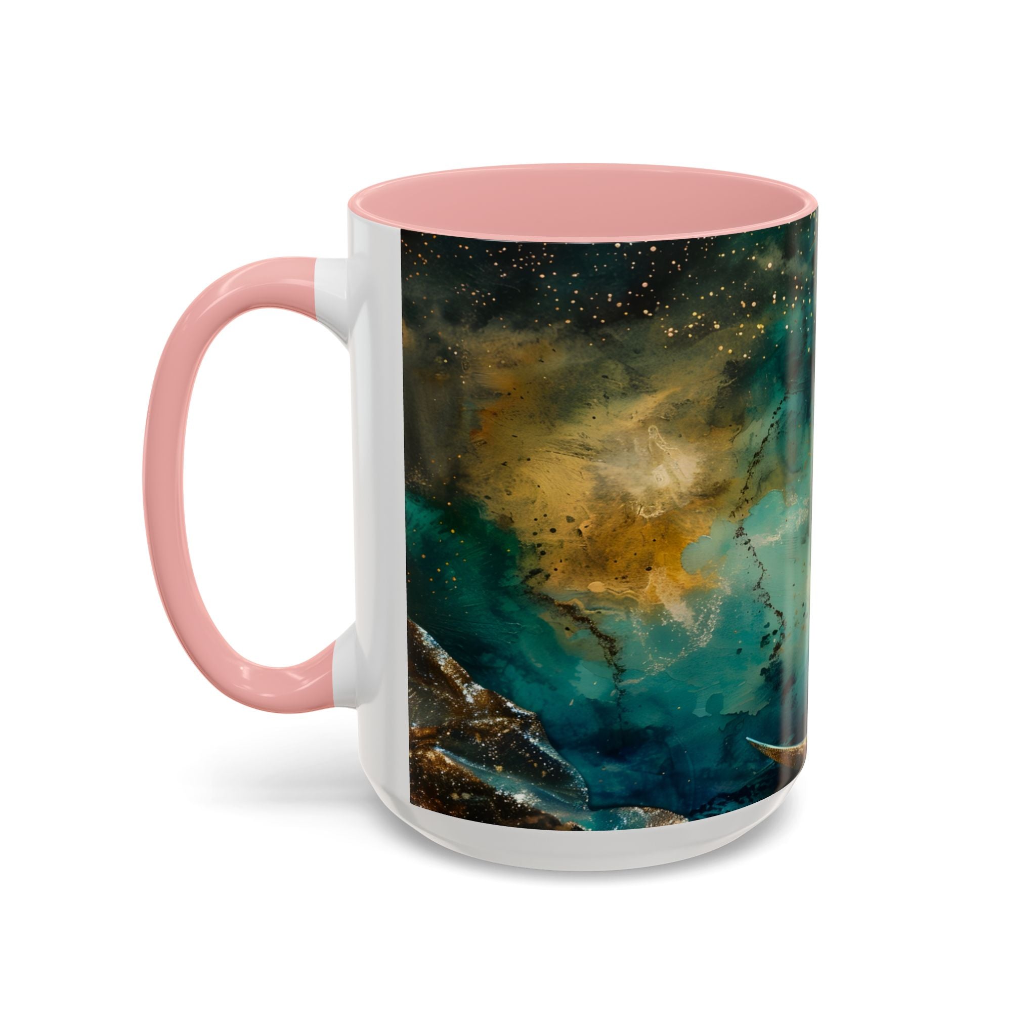 Fairy on the Moon Accent Coffee Mug – Mystical Teal Celestial Ceramic Mug (11/15oz) fantasy