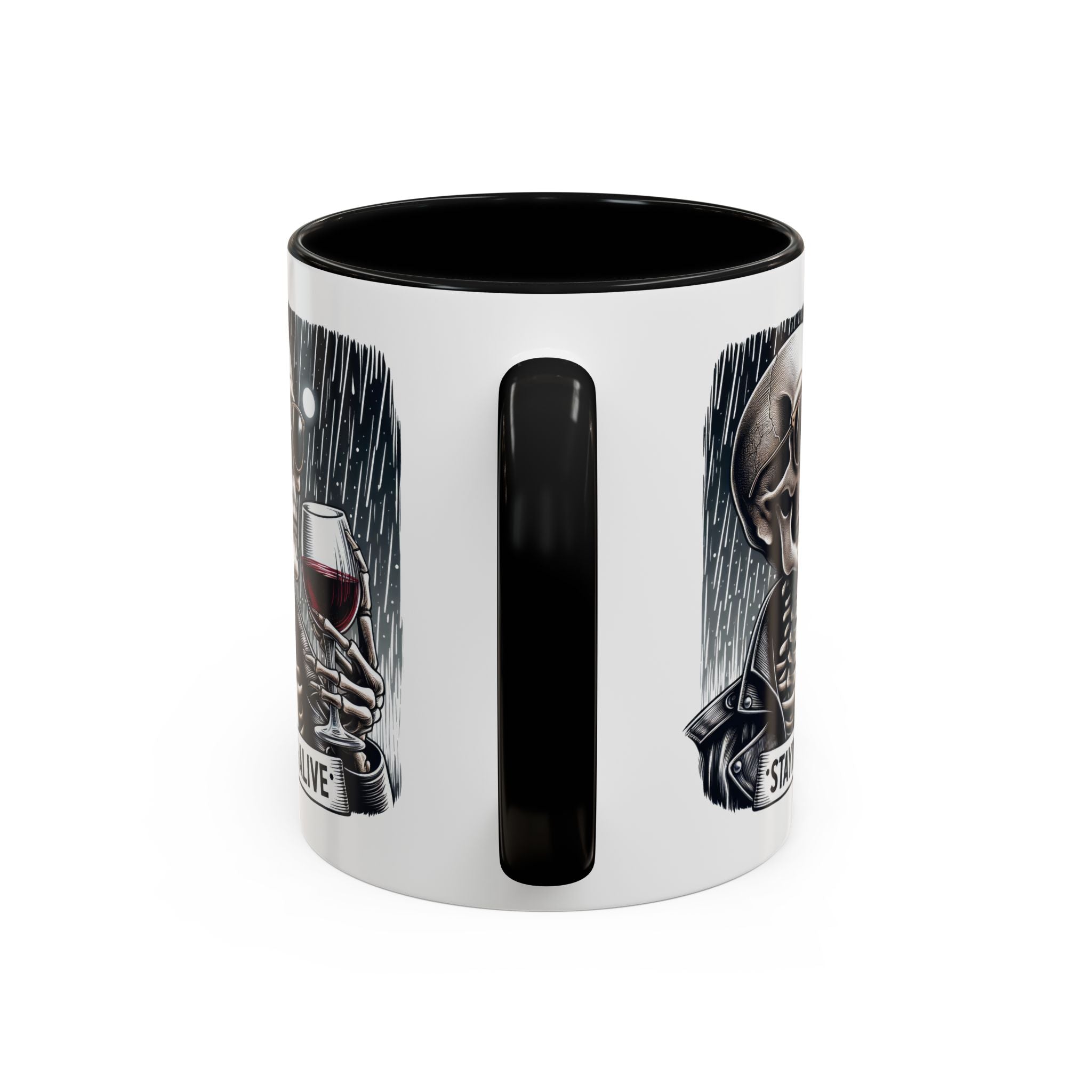 Stylish Skull Coffee Mug, Gothic Drinkware, Staying Alive Gift for Halloween, Funny Office Mug, Alternative Drinkware
