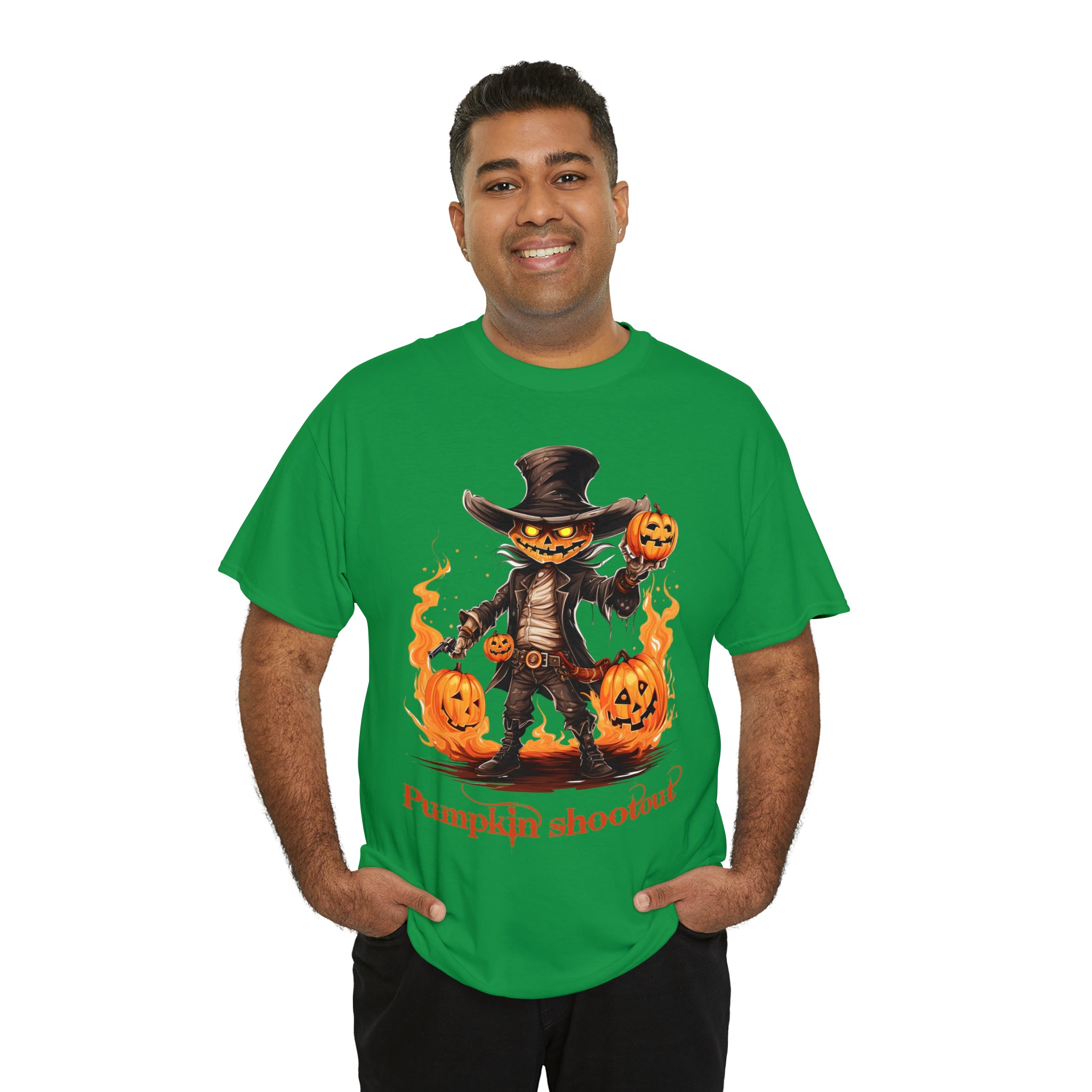 Halloween t shirt pumpkin western style shootout funny fall fun scary stocking stuffer for whole family  cotton tee