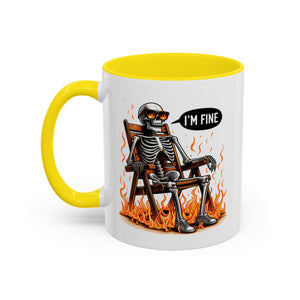 Funny I'M fine  Skeleton on fire Coffee Mug - Humor Gift for Halloween, Coffee Lovers,  Decor, Gag Gift, 11-15oz Accent Mug