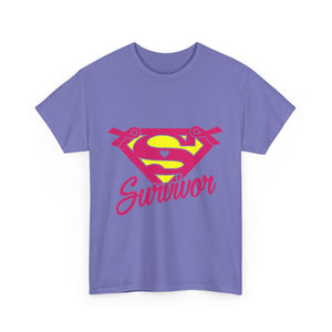 Super Survivor Unisex Heavy Cotton Tee, Support Cancer Awareness Shirt, Inspirational T-Shirt, Gift for Survivors, Motivational Apparel