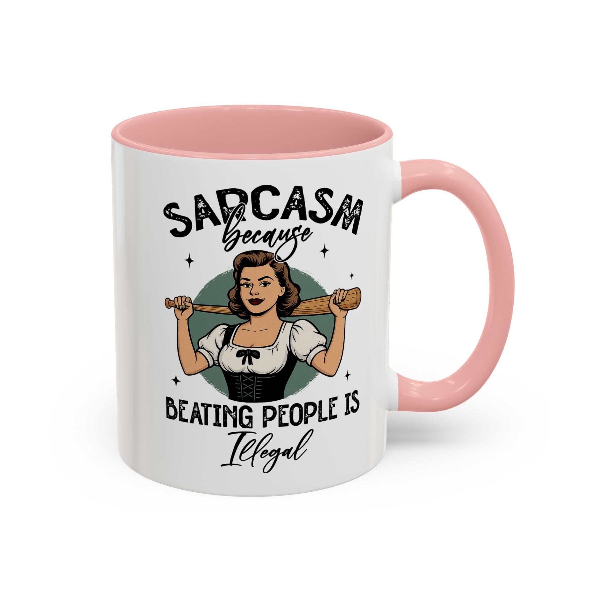 Sarcasm Coffee Mug — “Sarcasm Because Beating People Is Illegal” Accent Mug attitude funny