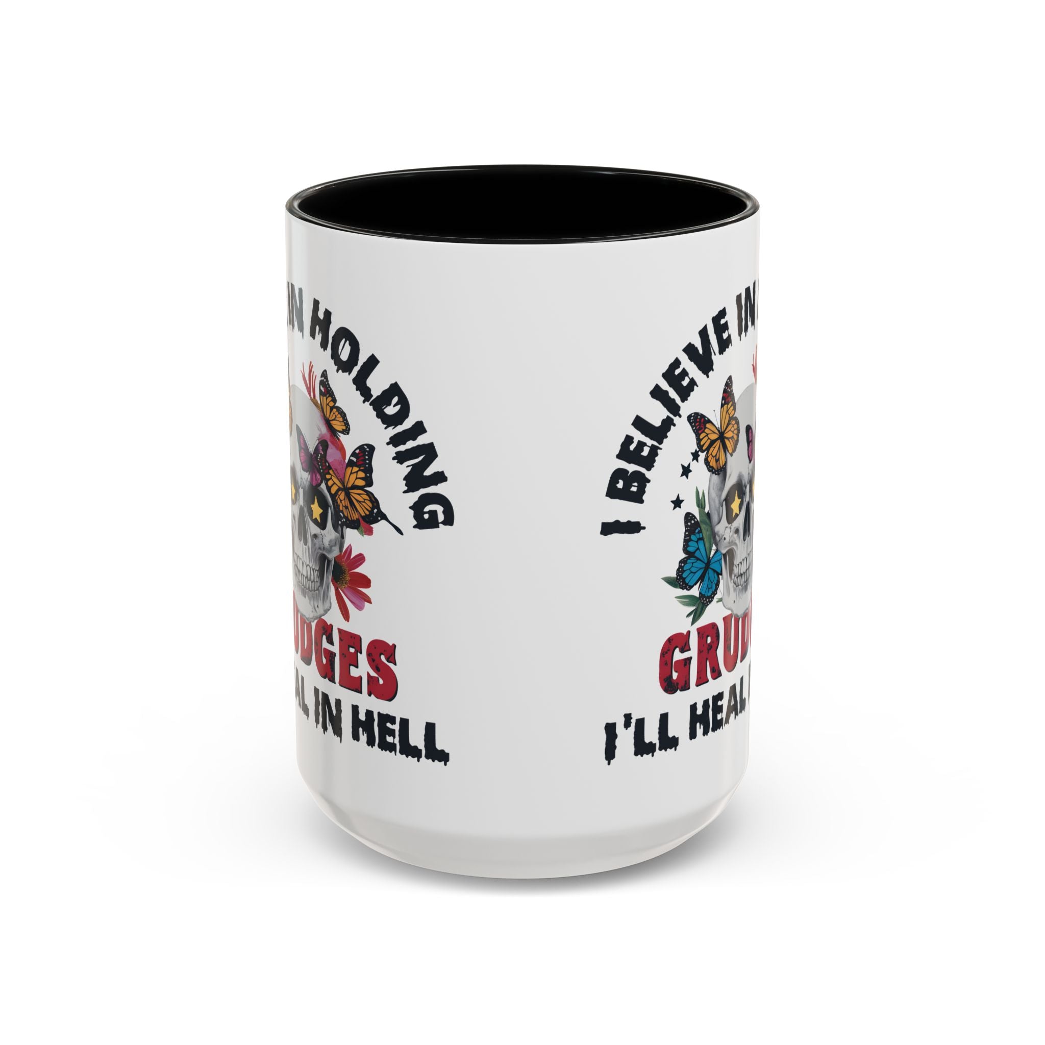 Grudge-Holder Coffee Mug - 11 & 15oz Ceramic with Floral Skull Design gothic horror art