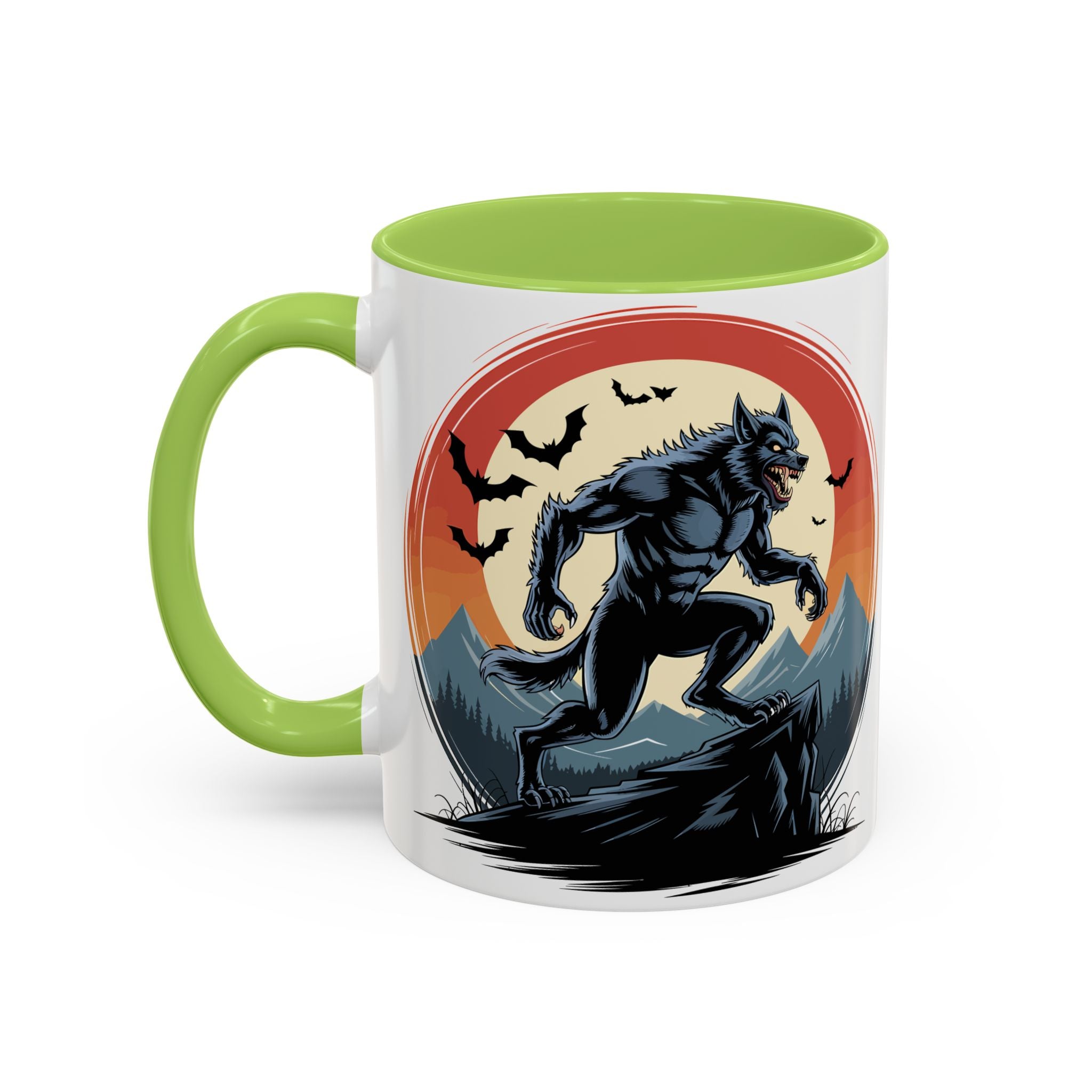 Werewolf Sunset Coffee Mug — Halloween Creature Ceramic Accent Mug (11/15oz) fantasy horror art