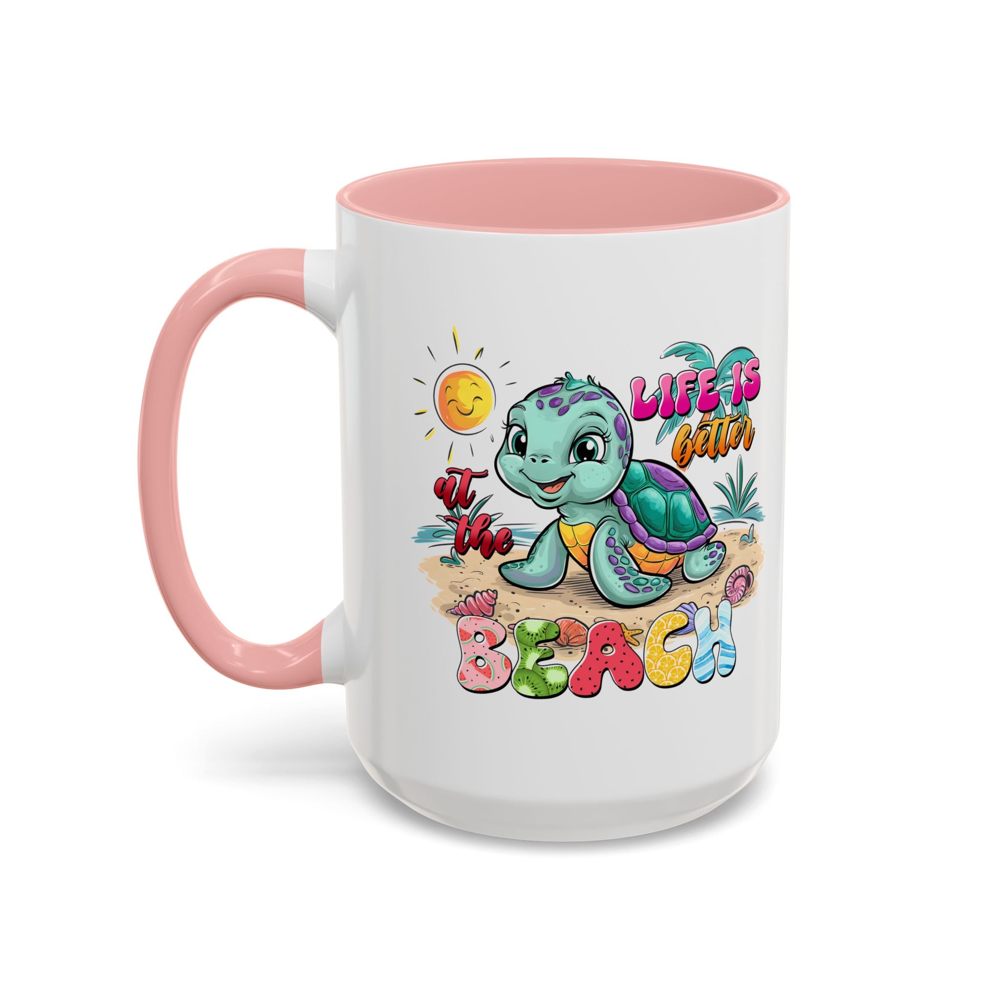 Beach Vibe Accent Coffee Mug - "Life is Better at the Beach" Design turtle animal lover