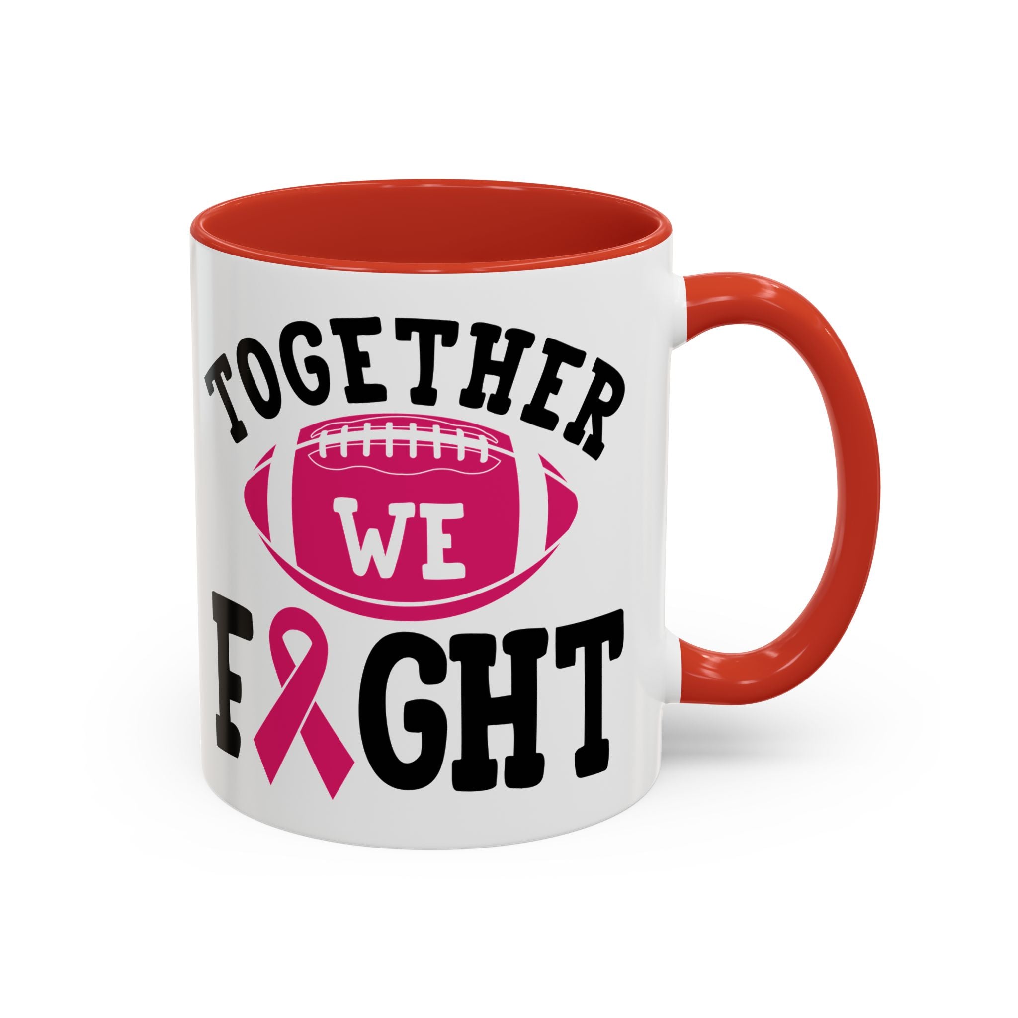 Together We Fight Pink Ribbon Coffee Mug, Support Breast Cancer Awareness, Gift for Survivors, Football Lovers, Empowerment