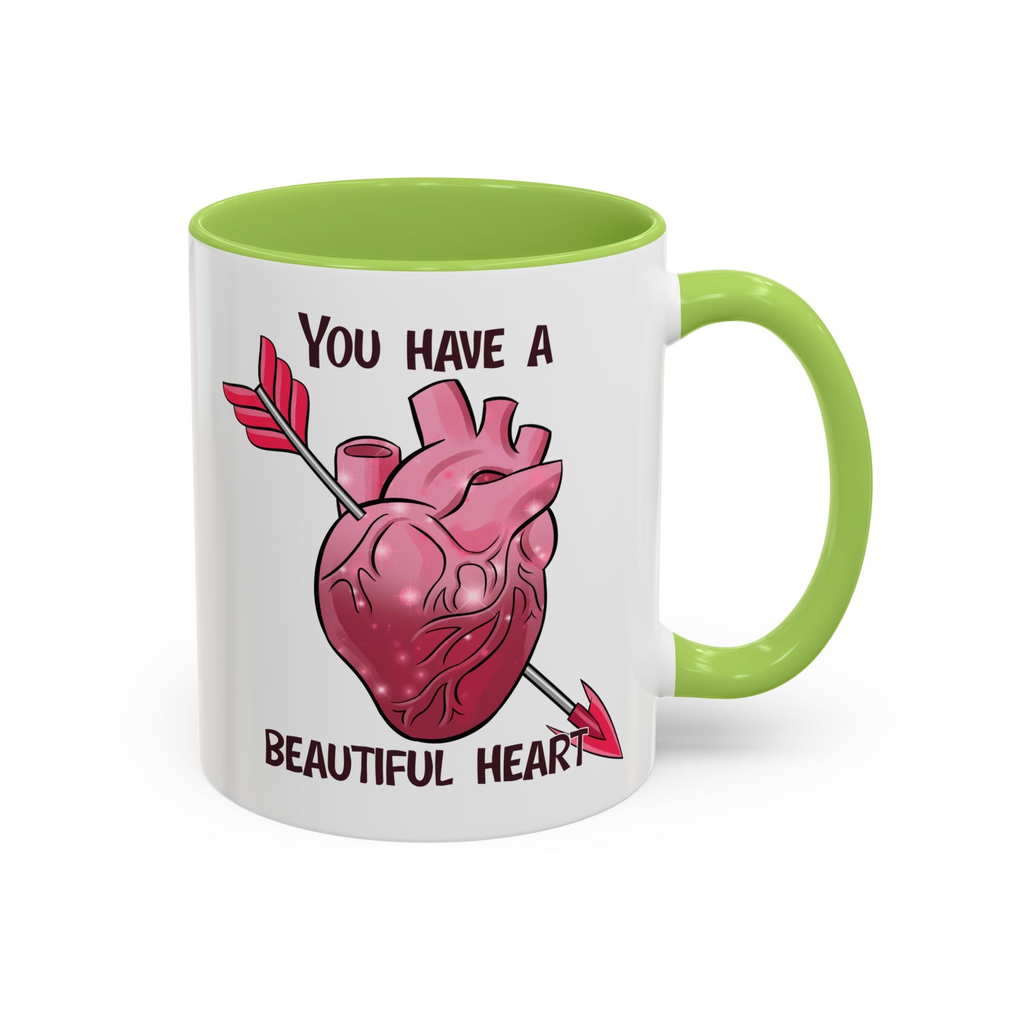 You Have a Beautiful Heart Accent Coffee Mug — Pink Anatomical Heart  Valentine Gift