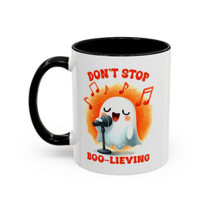 Ghost Coffee Mug, Perfect for Halloween, Fun Gift for Kids & Adults, Don't Stop Boo-lieving Mug, Caffeinated Spirits