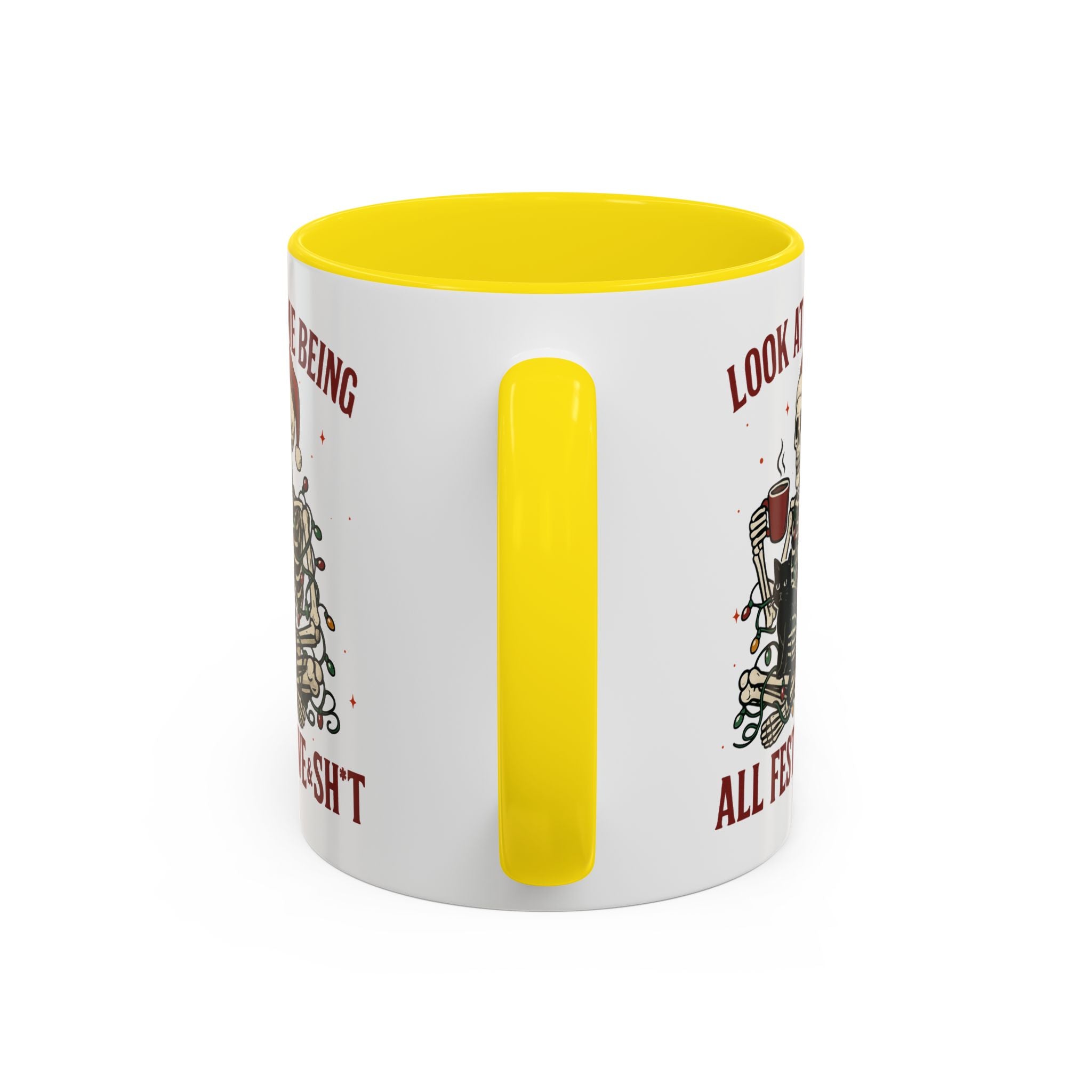 Festive Skeleton Coffee Mug, Unique Holiday Gift, Halloween Decor, Cat Lover's Mug, Funny Gift for Friends