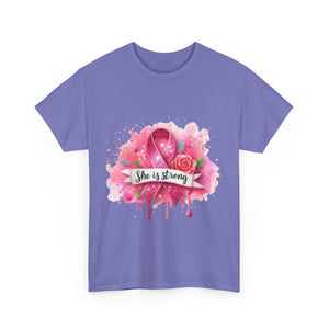 Unisex Heavy Cotton Tee - "She is Strong" Breast Cancer Awareness Shirt, Inspirational Tee, Gift for Her, Supportive Apparel, [...]