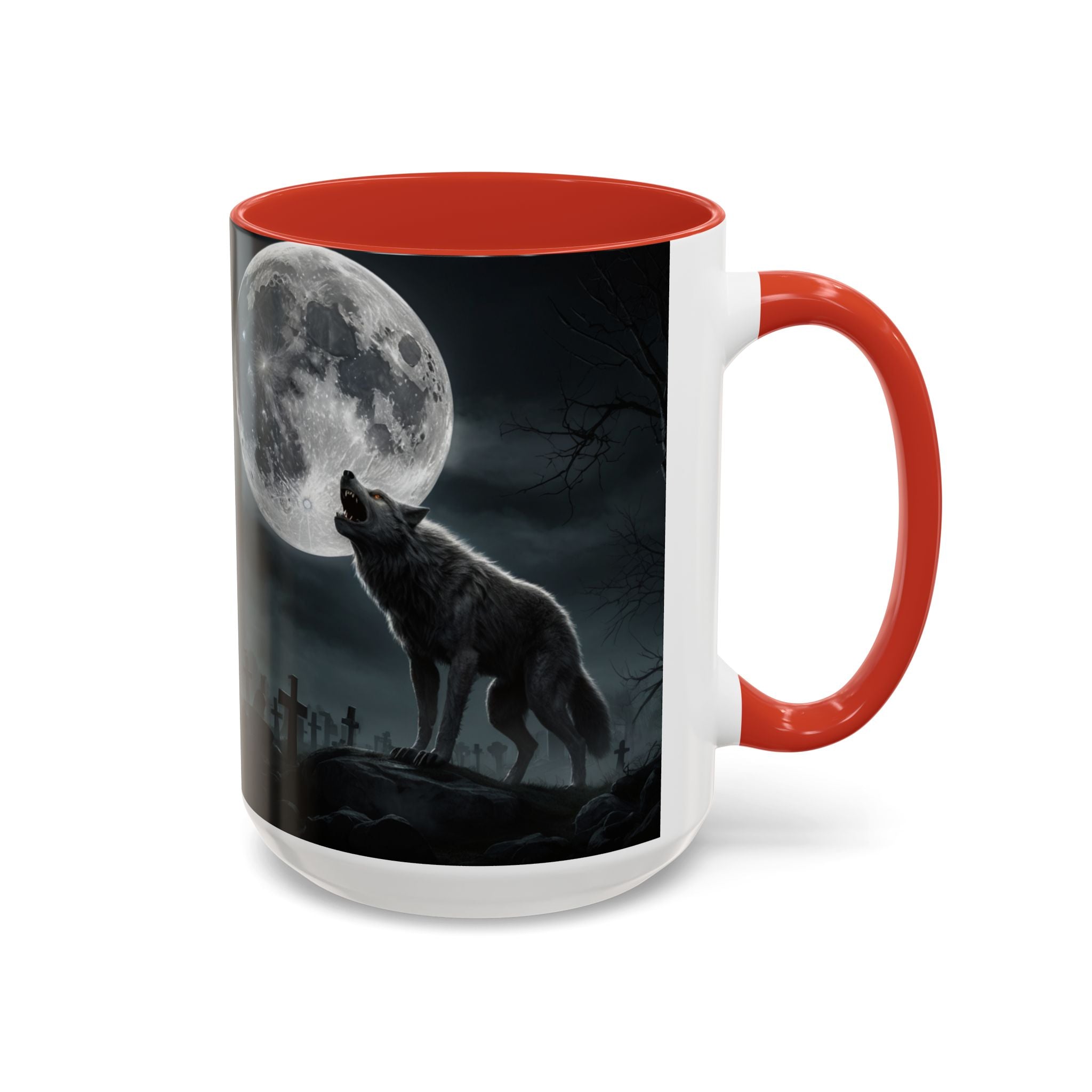 Howling Wolf Moon Coffee Mug – Gothic Graveyard Accent Mug (11/15oz) fantasy