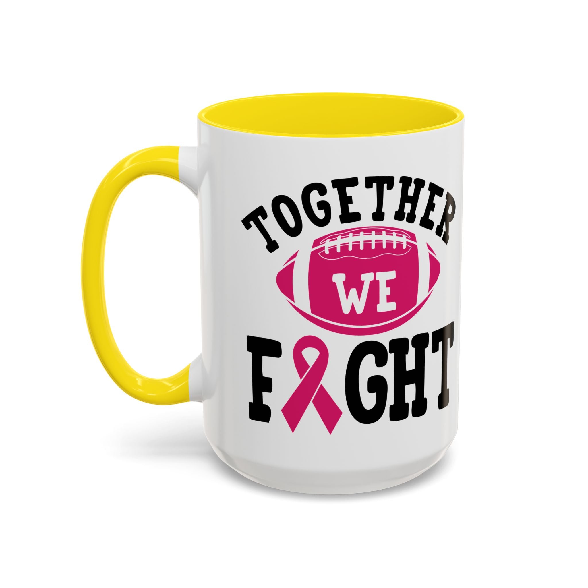 Together We Fight Pink Ribbon Coffee Mug, Support Breast Cancer Awareness, Gift for Survivors, Football Lovers, Empowerment