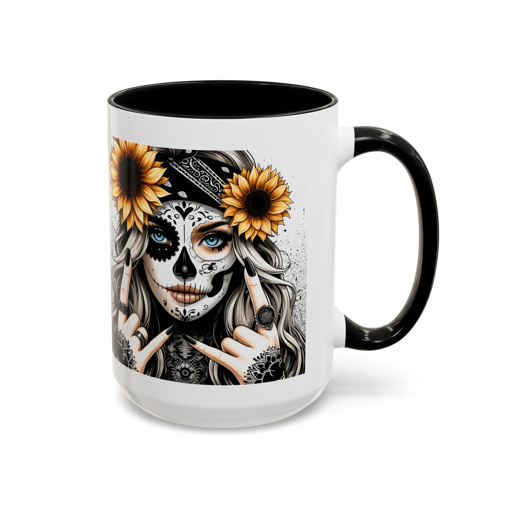 Sunflower Skull Accent Coffee Mug, Gothic Floral Mug, Unique Gift for Coffee Lovers, Boho Decor, Halloween Mug, Artful Drinkware