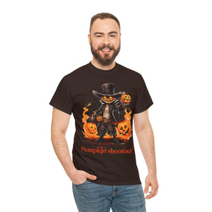 Halloween t shirt pumpkin western style shootout funny fall fun scary stocking stuffer for whole family  cotton tee