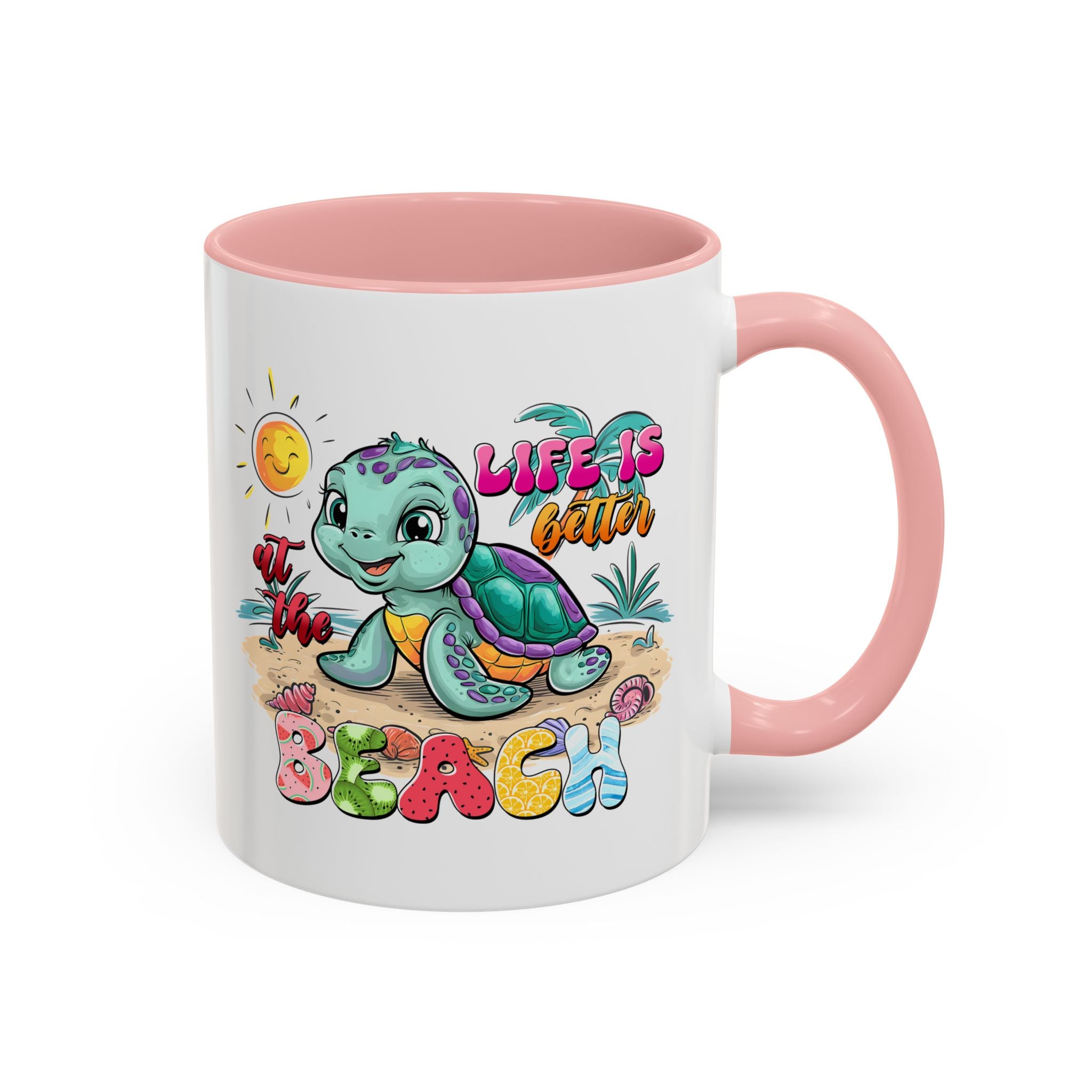 Beach Vibe Accent Coffee Mug - "Life is Better at the Beach" Design turtle animal lover