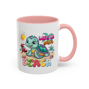 Beach Vibe Accent Coffee Mug - "Life is Better at the Beach" Design turtle animal lover