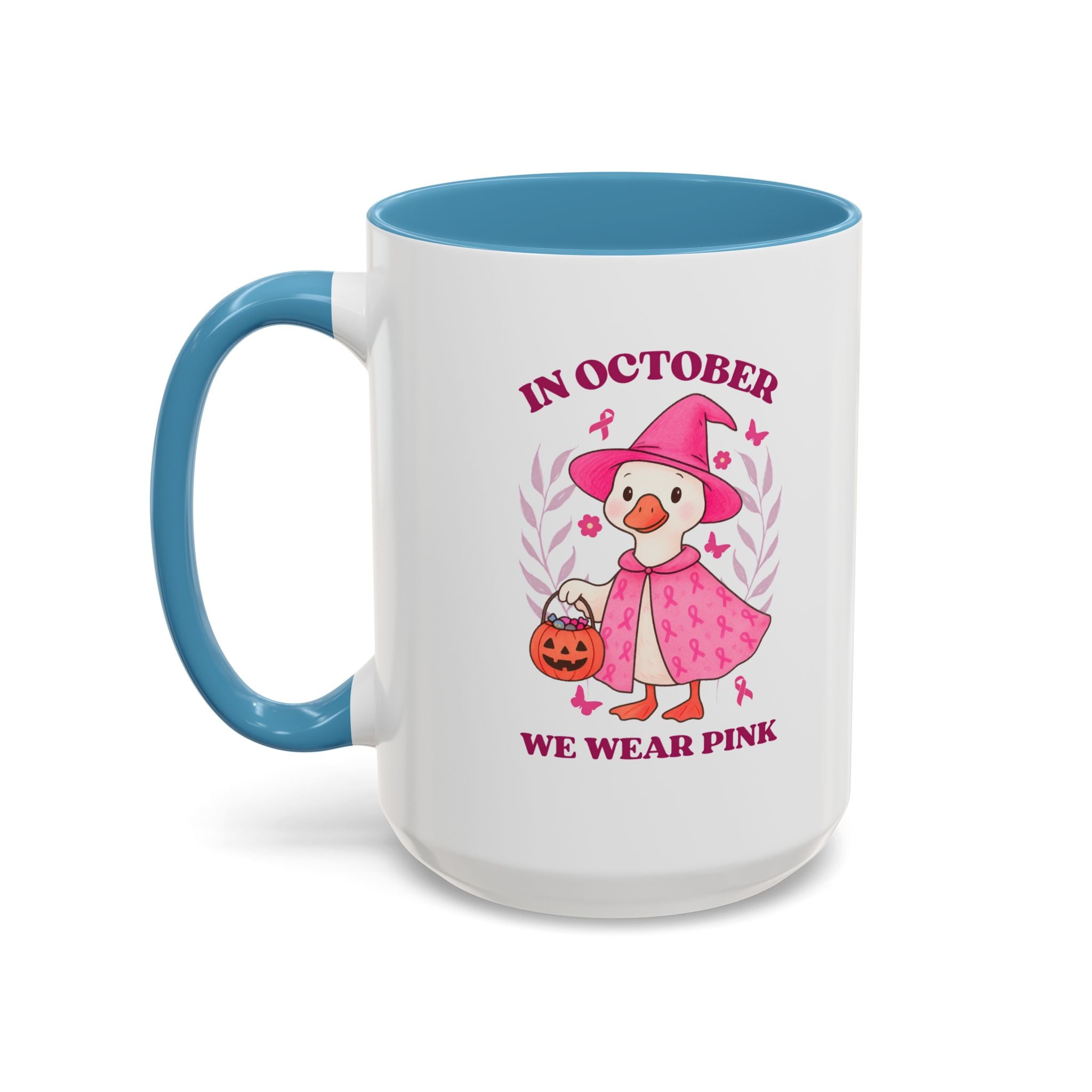 Halloween Breast Cancer Awareness Coffee Mug | October 2023 Gift, Pink Ribbon Mug, Spooky Coffee Cup, Cute Duck Mug, Fall Decor
