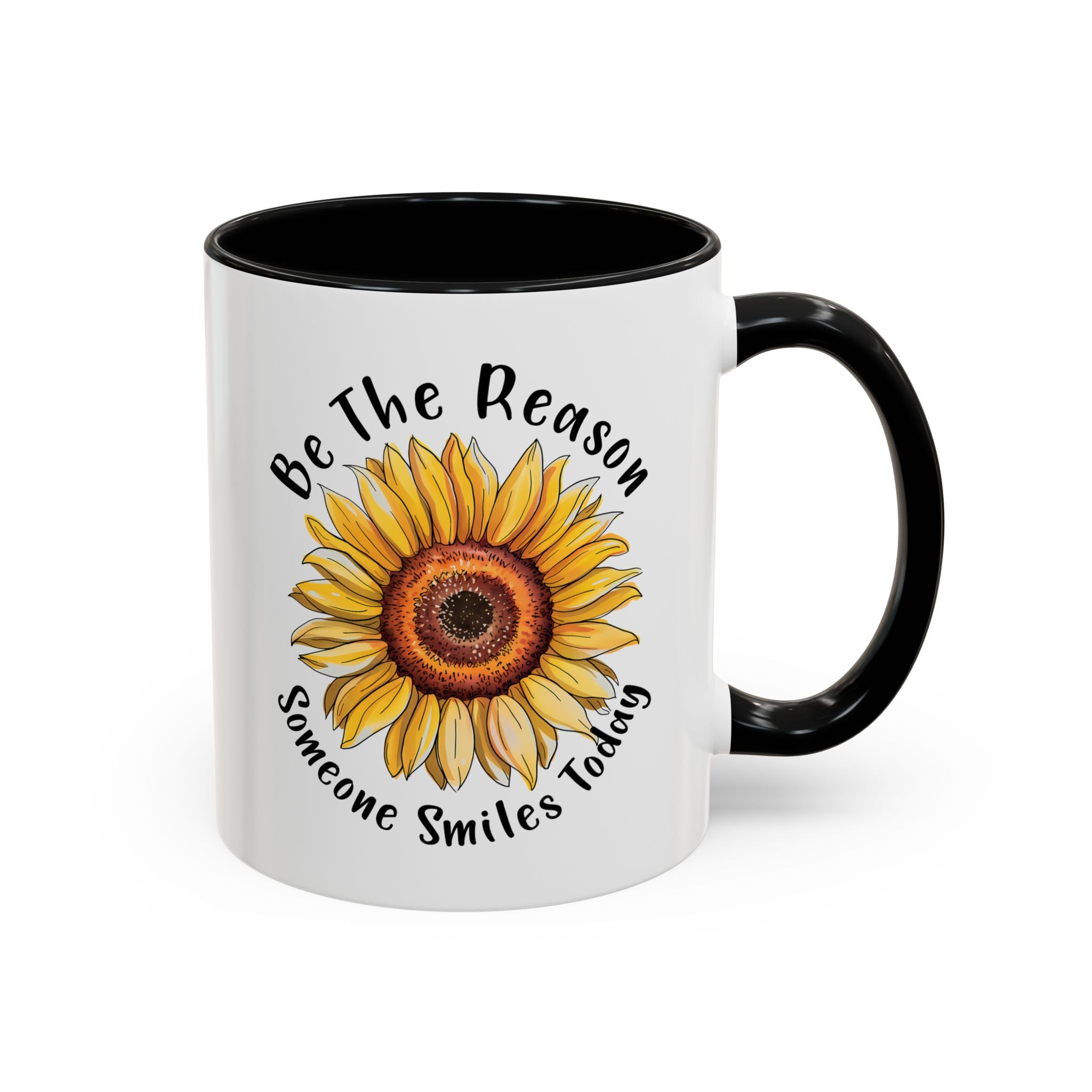 Sunflower Smile Accent Coffee Mug - Cheerful Gift for Friends, Inspirational Mug, 11oz/15oz, Daily Motivation, Brighten Someone's Day